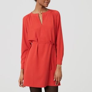 LOFT Red Flare Split Neck Shirtdress (XS)